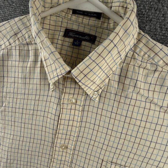 Faconnable Button Up Shirt Men Long Sleeve Yellow Check Pocket USA Made 16 XL - Picture 10 of 16